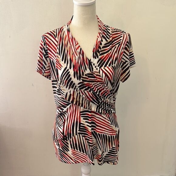 DKNY black multicolored patterned short sleeve blouse Size S New - Picture 5 of 10